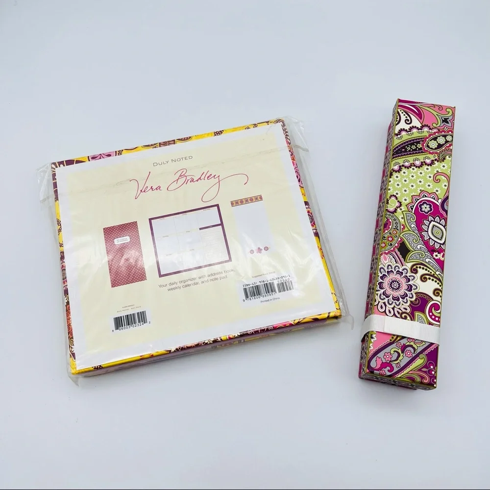Vera Bradley Desk Set w/ Address Book, Note Pad, Weekly Calendar + Pencil Set